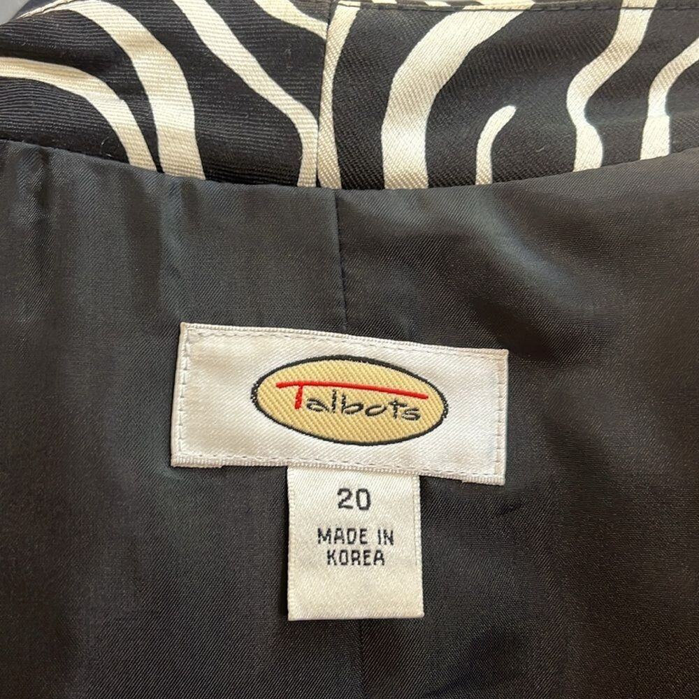 Talbots Classic Zebra Print Blazer Black and White Size 20 - Picture 6 of 7